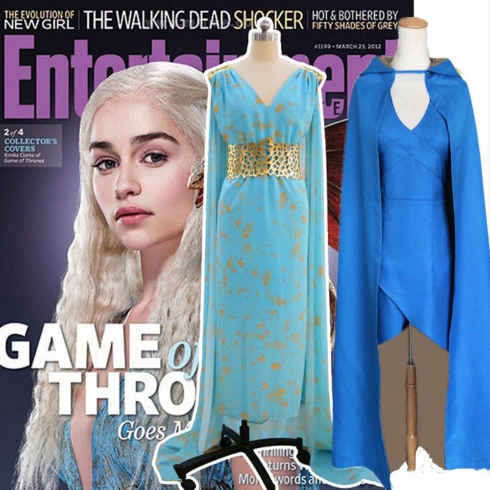 Game of Thrones Cosplay Daenerys Targaryen Costume Dres Cloak Wig Hallo.…Size L